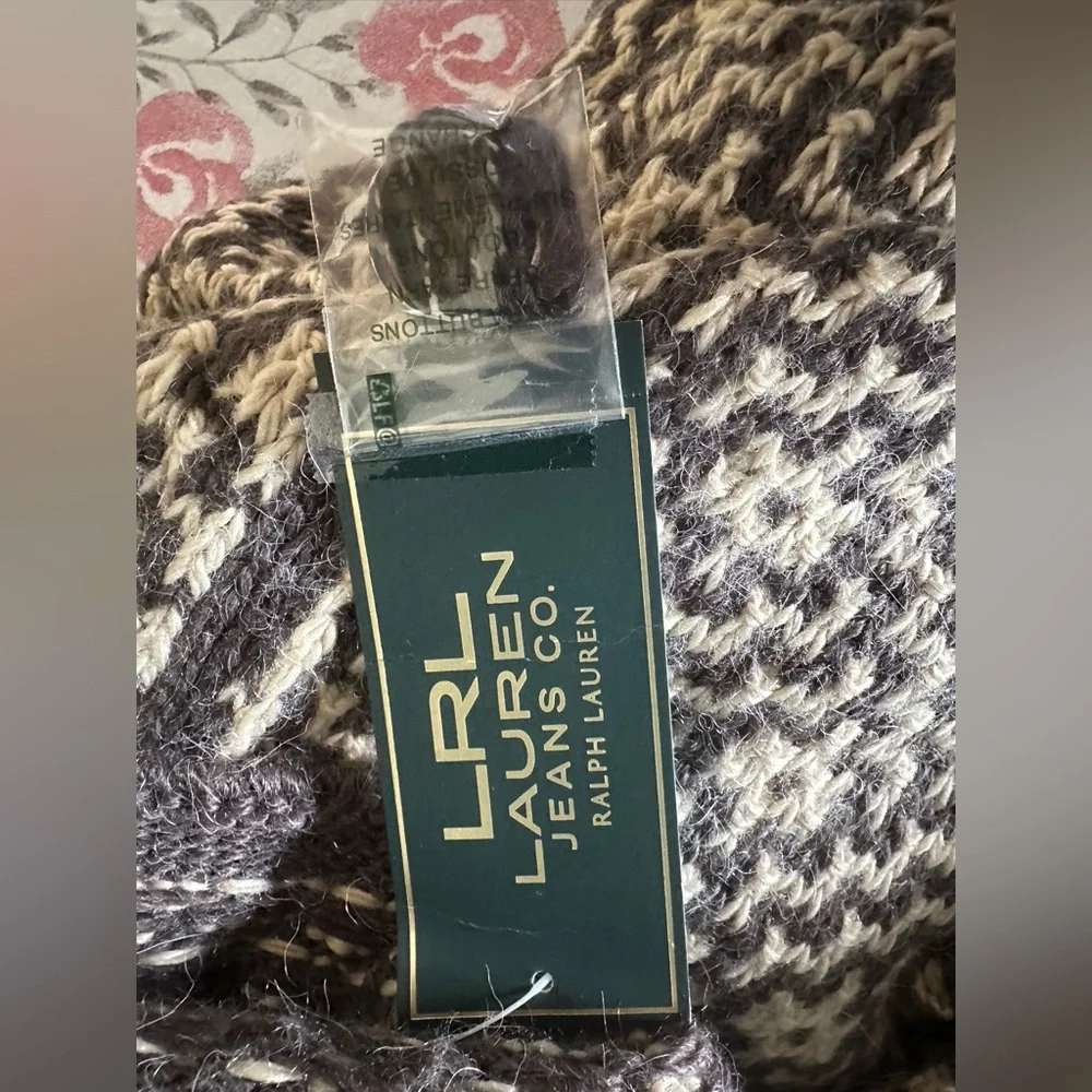 NWT Lauren Ralph Lauren Brown and Cream Patterned Poncho Size S/M (orig. $275) - Picture 8 of 9